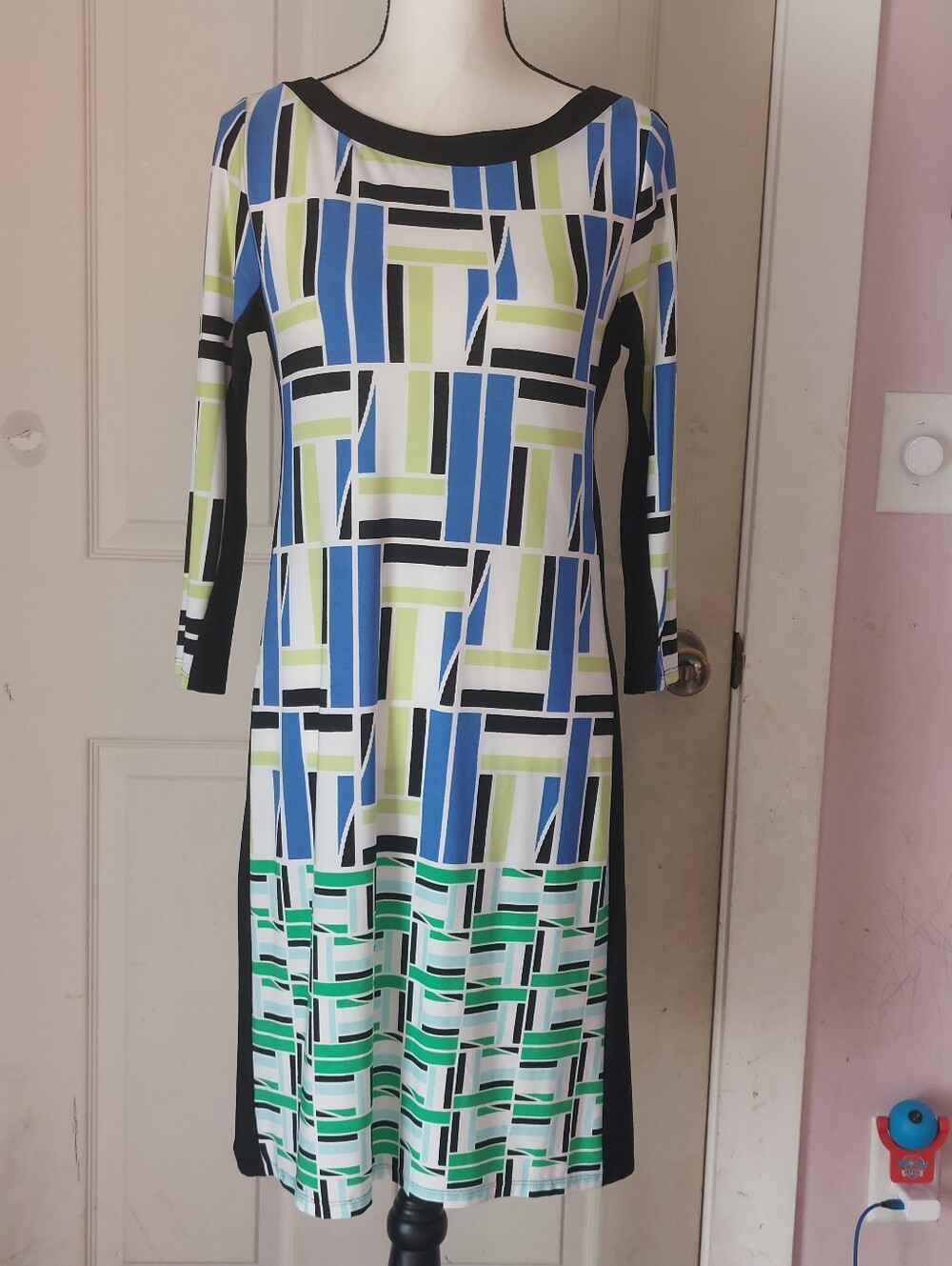 LONDON TIMES Multicolor Abstract Geometric Print 3/4 Sleeves Dress Size 6